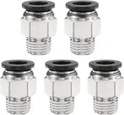 uxcell 5pcs Push to Connect Fittings 3/8" Tube OD x 1/4" NPT Thread Male Straight Union Fittings Copper Quick Connect Pneumatic Fitting for Semi Truck Trailers Air Brake System, Black
