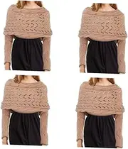 [OATIPHO] Shawl Knitted Sweaters Scarf Wraps for Women Shrugs for Women Scarves for Women Lightweight Wrap with Sleeves for Women Wraps Cable Crochet Shawl Knit Shawl Deer Plush Khaki