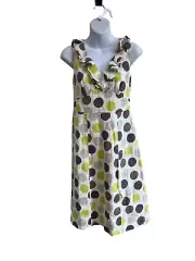 Boden 100% Linen Dress Sleeveless Lined Ruffle VNeck Polka Dot UK 6 US 2 NWT