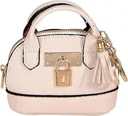 [Generic] Mini Tote Bag Keychain Coin Purse Pu Leather Key Chain Small Change Purse for Women Keychain Pouch Mini Makeup Bag Cute Zipper Coin Purse Small Wallets, (Beige)