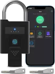eLinkSmart Heavy Duty Fingerprint Padlock with Key Backup, Large, Black