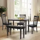 5 Pcs Dining Kitchen Set Rectangular Table 3 Warm Chairs and Bench, Espresso