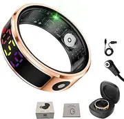 DJ.KEKAO Smart Ring with Color Screen|Track Heart Rate, Sleep, Blood Oxygen,Steps |Power|Display| Short-Form Video/Remote Control Camera (Gold, 9(18.9 mm) (0.74inch))