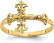 [JewelryWeb] 14k Yellow Gold Solid Polished Sparkle Cut Crucifix Ring Size 6.00 Band Style-Ring for Women