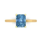 2.0 ct Emerald Cut Sky Blue Topaz Wedding Bridal Promise Ring 14k Yellow Gold