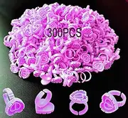 300 PCS Glue Rings for Eyelash Extension, Lash Glue Rings Smart Glue Cups Eyelash Glue Holder, Heart Glue Rings for Lash Eyelash Extension Supplies, Blossom Glue Ring Fan Fanning Glue Cups, Purple