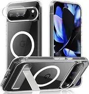 [Norllben] Magnetic for Google Pixel 9 Pro XL Case with Kickstand, Compatible with MagSafe, Camera Lens Protector, Military-Grade Drop Protection, Yellowing Resistant, Shockproof Slim Case, Clear