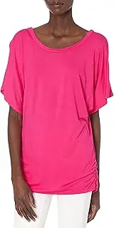 [Star Vixen] Women's Scoop Neck Dolman Sleeve Side Shirring Comfy Knit Tunic Top