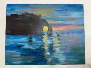 Handmade Claude Monet Étretat Sunset Acrylic painting on canvas Japan F6 size
