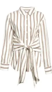 Topshop Striped Tie Front Oversized Blouse Button Down Women Sz 12 NWT