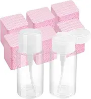 Pack of 2 Nail Polish Remover Pump Empty Dispenser Bottle with 540PCS Lint Free Nail Wipes for Alcohol, Acetone, Nail Polish and Makeup Remover Bullet point 150 ml (2 plastic bottle and wipe)