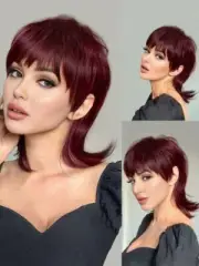 Short Red Mullet Straight Synthetic Wig Heat Resistant Cos Fashion Party Wig