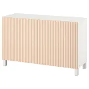 BESTÅ storage combination with doors, white/Björköviken/Stubbarp birch veneer, 120x42x74 cm