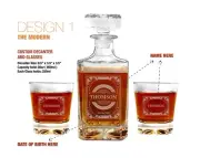 Whiskey Decanter Set Custom Personalized Father's day Gift Name and Initial /DOB