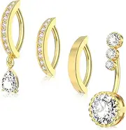 [CandyHome] Belly Button Ring Dangle, Clicker Belly Rings for Women, Surgical Stainless Steel CZ Belly Button Piercing, Reverse Navel Rings Body Jewelry, Gold/Silver/Pink