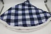 Quilted Patchwork Country Primitive Tree Skirt Blue Plaids Calico 50" White Edge