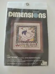 Dimensions Crewel Cross Stitch I Like The Best 6123 5" Square Duck Bow 80s 1983