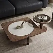 EKDJSN Brown Coffee Table Set of 2, Center Table with Spacious Tabletop, Modern Square Glass Nesting Tables, for Living Rooms, Bedrooms, 39in+24in