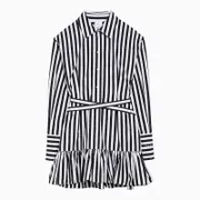 [Patou] Black/white striped cotton mini chemisier dress 38 FR Black/White