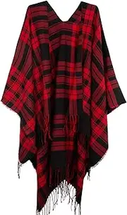 [Surblue] Elegant Shawl Scarf Classic Plaid Open Front Oversized Soft for Women,