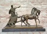 100% Solid Bronze Sculpture Chariot and Horses by Hans Muller German Artist Sale