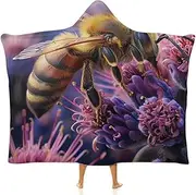 [Ausinbed] Bee Wearable Cloak Hooded Blanket Fleece Hooded Robe Cloak Arctic Velvet Warm Throw Quilt Poncho Soft Nap Blanket Novelty Blanket Air Conditioning Blanket,50"x60"