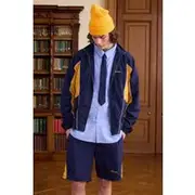 Mens Navy Regular Fit Crinkle Nylon Panelled Track Jacket