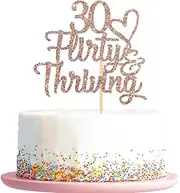 30 Flirty & Thriving Cake Topper, Happy 30 Years Old Birthday Party Decorations, Woman Glitter 30th Birthday Anniversary Cake Decors, Cheers To 30 Cake Topper, Rose Gold