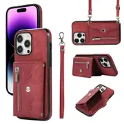For iPhone 15 Pro Max Coated TPU Phone Case Zipper Pocket Card Slots Protective Cover