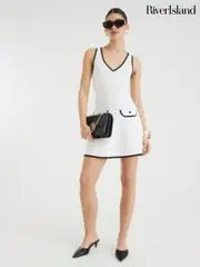 River Island White Contast Mini Shift Dress (W26564) | $120