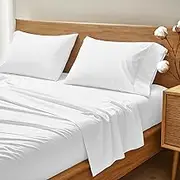 THREAD SPREAD 100% Organic Cotton Bed Sheet Set - Crisp and Cooling Percale Weave, Soft Breathable, Eco-Friendly, 4 Piece Bedding Set, Deep Pocket with All-Around Elastic, (California King, White)