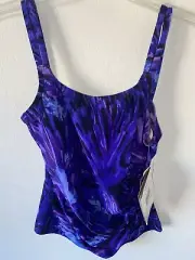 Speedo Tankini Swimsuit Top Purple Medium Tie Dye 7230413 New Built in Bra 10