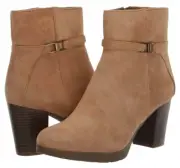 Anne Klein Natural Suede Ankle Boots With Side Zip & Block Heel Size 7