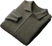 [Kiioouu] Men's Cardigan Sweater Knitted Zipper Lapel Sweater Casual Business Zipper Lapel Sweater