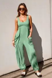 Cupshe Sage Green Lace-Up Jogger Jumpsuit - Green,S