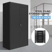 180cm Steel Filing Cabinet Office Stationary Lockable Storage Cupboard 2 Door 4 Shelves