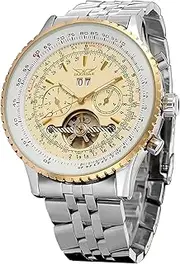 [BESTKANG] Luxury Men's Skeleton Tourbillon Calendar Wrist Watch Stainless Steel Automatic Watches Classic Big Face Watch Unique Mechanical Wrist Watch