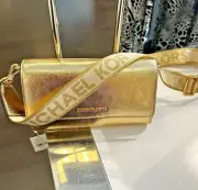 Michael Kors Zip Around Wallet Bag Handbag Purse Shoulder Gold Crossbody Ladies