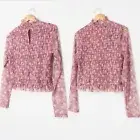 NEW Lulu's Sophisticated Blossom Mauve Pink Floral Mesh Smocked Mock Neck Top XL