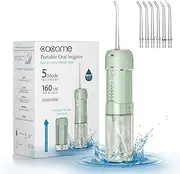 OOCOME Water Dental Flosser for Teeth, 5 Modes Portable Cordless 160ML Rechargeable Travel Teeth Irrigation Oral Cleaner, IPX7 Waterproof Water Flosser, Teeth Cleaning with 6 Jet Tips (Green)