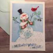 1pc. CHRISTMAS CARD~Snow Man & Birdie~Warmest Winter Wishes~