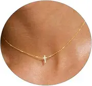 [LEXODY] Cross Necklace for Women 14K Gold Chain Necklace Dainty Beaded Cross Necklace Gold Necklace Cross Pendant Necklace Simple Cute Necklaces for Women Tiny Necklace for Women