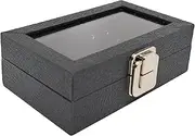 Novel Box Jewelry Display Case Black Leatherette 6x3.75x2 Small Glass Jewelry Box with Lid | Display Cases for Collectibles | Rock Collection Box with Metal Clasp | Gem Display Case