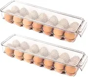 KitchenNest Stackable Egg Holder for Refrigerator - Egg Storage Organizer Container with Lids - Clear Egg Storage Trays (Pack of 2)
