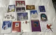Assortment of 14 Unused vintage christmas cards With Decorated Envelopes