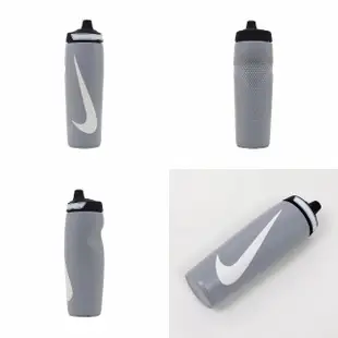 【NIKE 耐吉】水壺 Refuel Water Bottle 24 oz 灰 白 可擠壓 單車 運動水壺(N100766608-624)