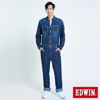 在飛比找樂天市場購物網優惠-特降品↘EDWIN 牛仔工裝連身長褲-男女款 原藍磨 OVE