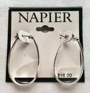 New NAPIER Silver Tone Oval Teardrop Hoop Pierced Earrings #3-6