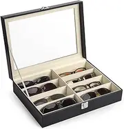 CO-Z Leather Multi Sunglasses Organizer for Women Men, Eyeglasses Eyewear Display Case, Jewelry Watch Organizer, Sunglasses Jewelry Collection Case, Sunglass Glasses Storage Holder Box with 8 Slots