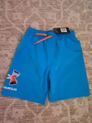 Under Armour Boys Aqua Blue Swim Trunks UPF 50 Protection Youth Size 14/16